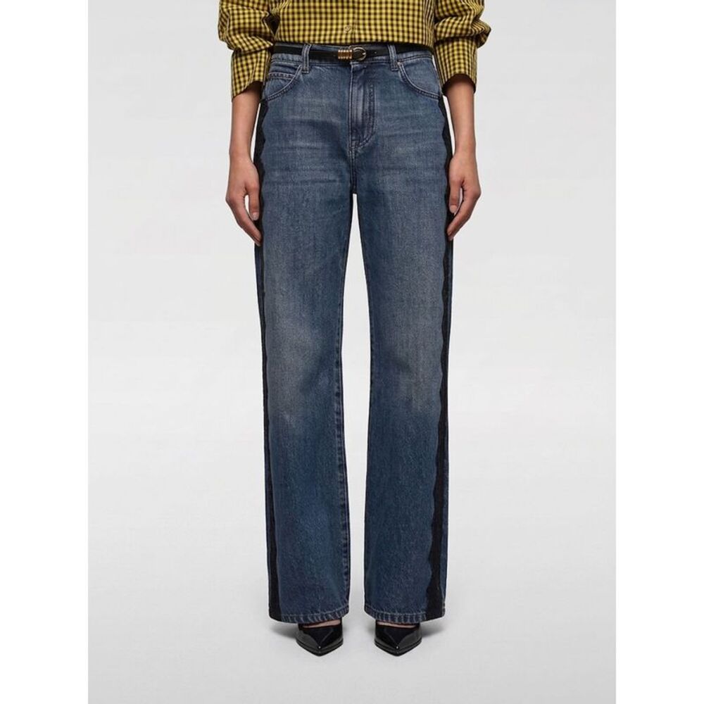 Pinko Women High-Waisted Wide Leg Jeans Pinko In Cotton Denim With Lace Inserts